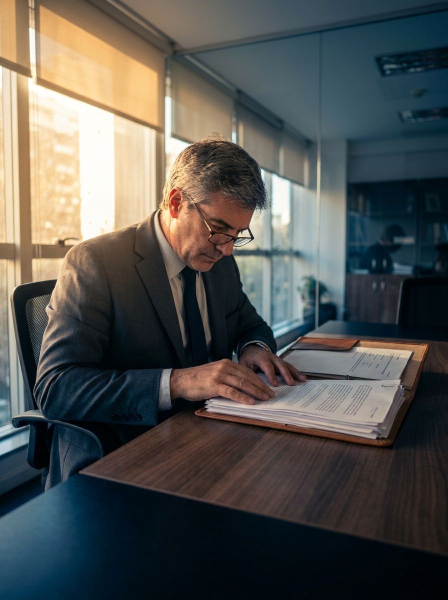 Asesor firmando documentación de habilitación de seguridad privada en Córdoba